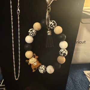 Animal Print Beaded Bracelet with Tassel